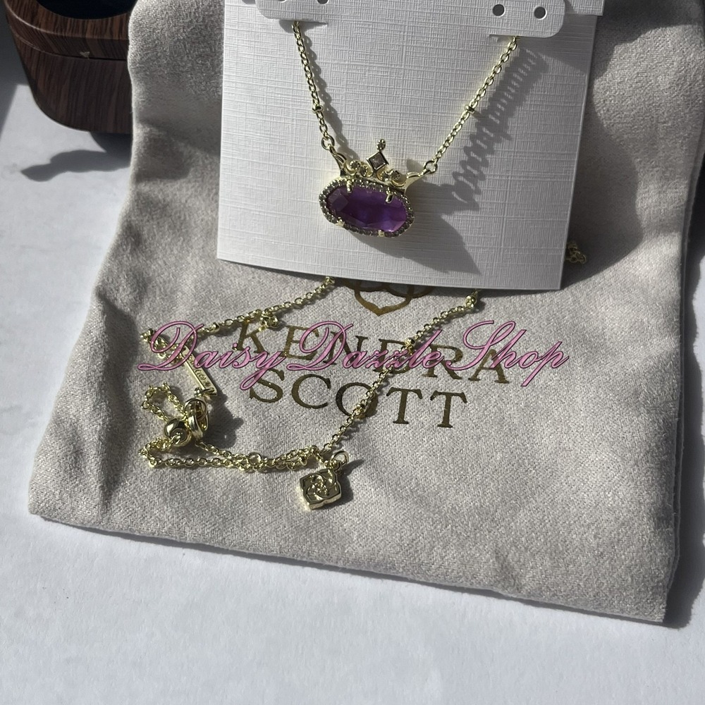 ✨New Kendra Scott Disney Elisa Princess Short Gold Pendant Purple Necklace ✨ - Picture 8 of 9